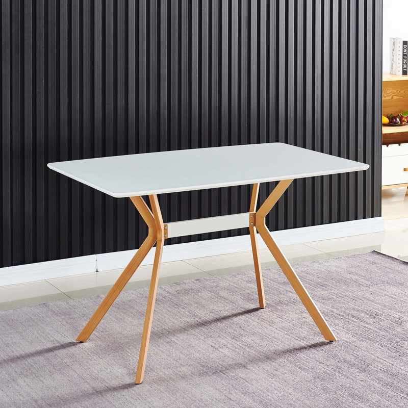 White Modern Minimalist Dining Table, Anti-Scratch MDF Top With Metal Shelf & Heat Transfer Legs, Leveling Feet Design For Dining Room Kitchen Office