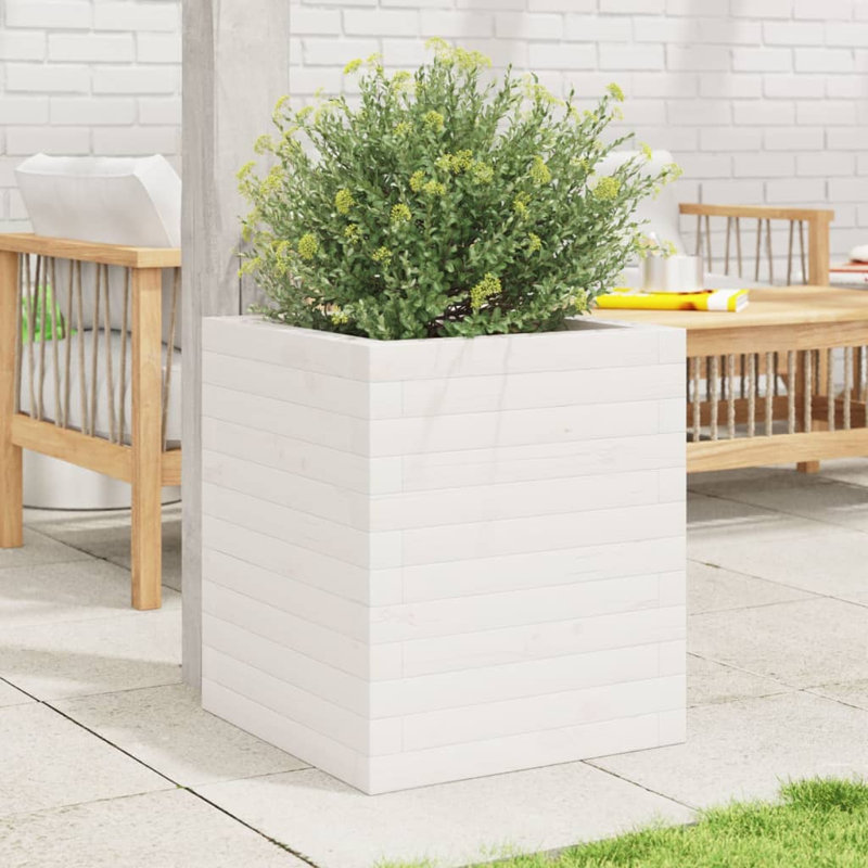 Amiela Planter Box, White, 46cm H x 40cm W x 40cm D
