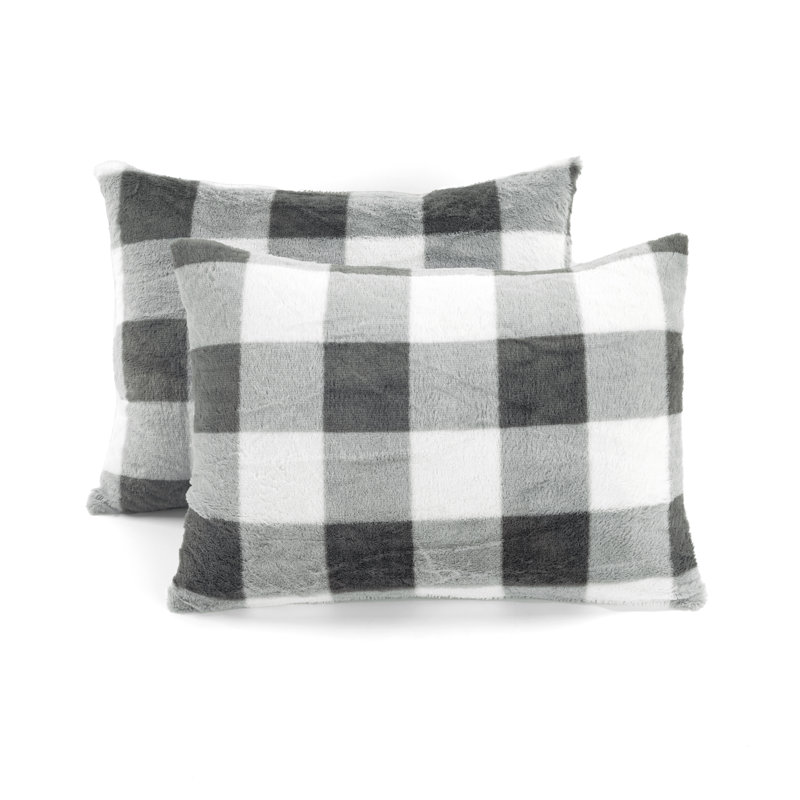 Light Gray Twin Plaid Faux Fur Comforter Set