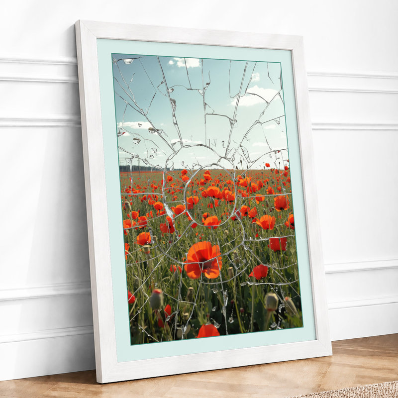 Poppies Behind Glass Modern - Print, A1 - 84.1 x 59.4 cm, White