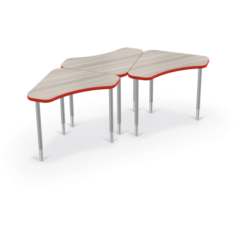 Bureau collaboratif à hauteur réglable Hierarchie, Orme gris / bord rouge