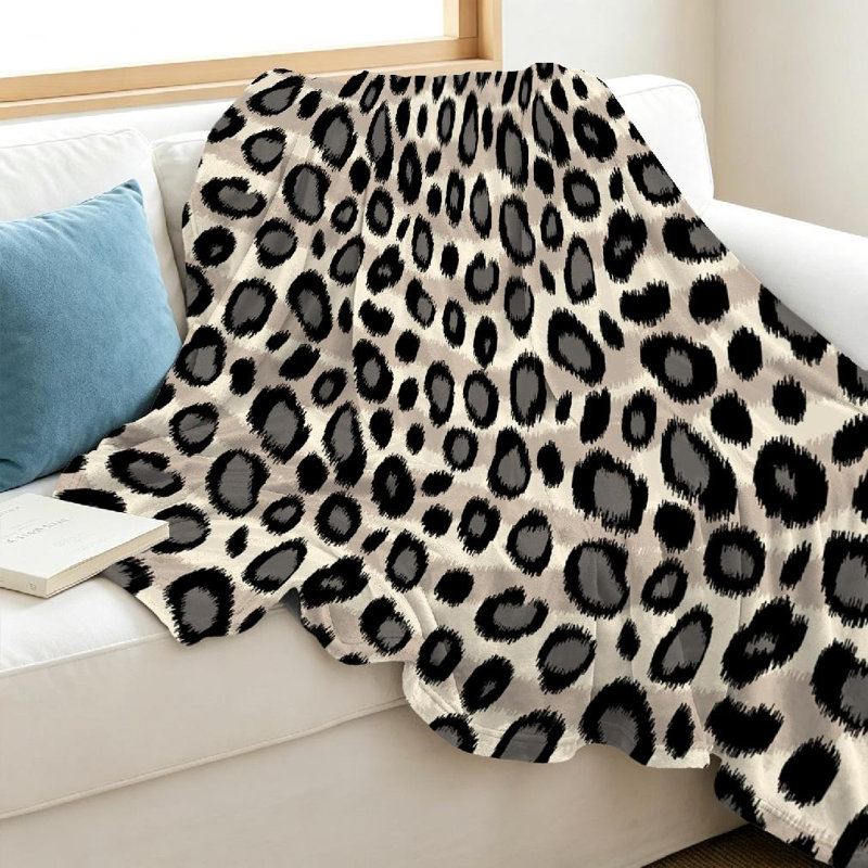 Jeté en molleton noir ultra doux, imprimé léopard, Throw 40" x 50"