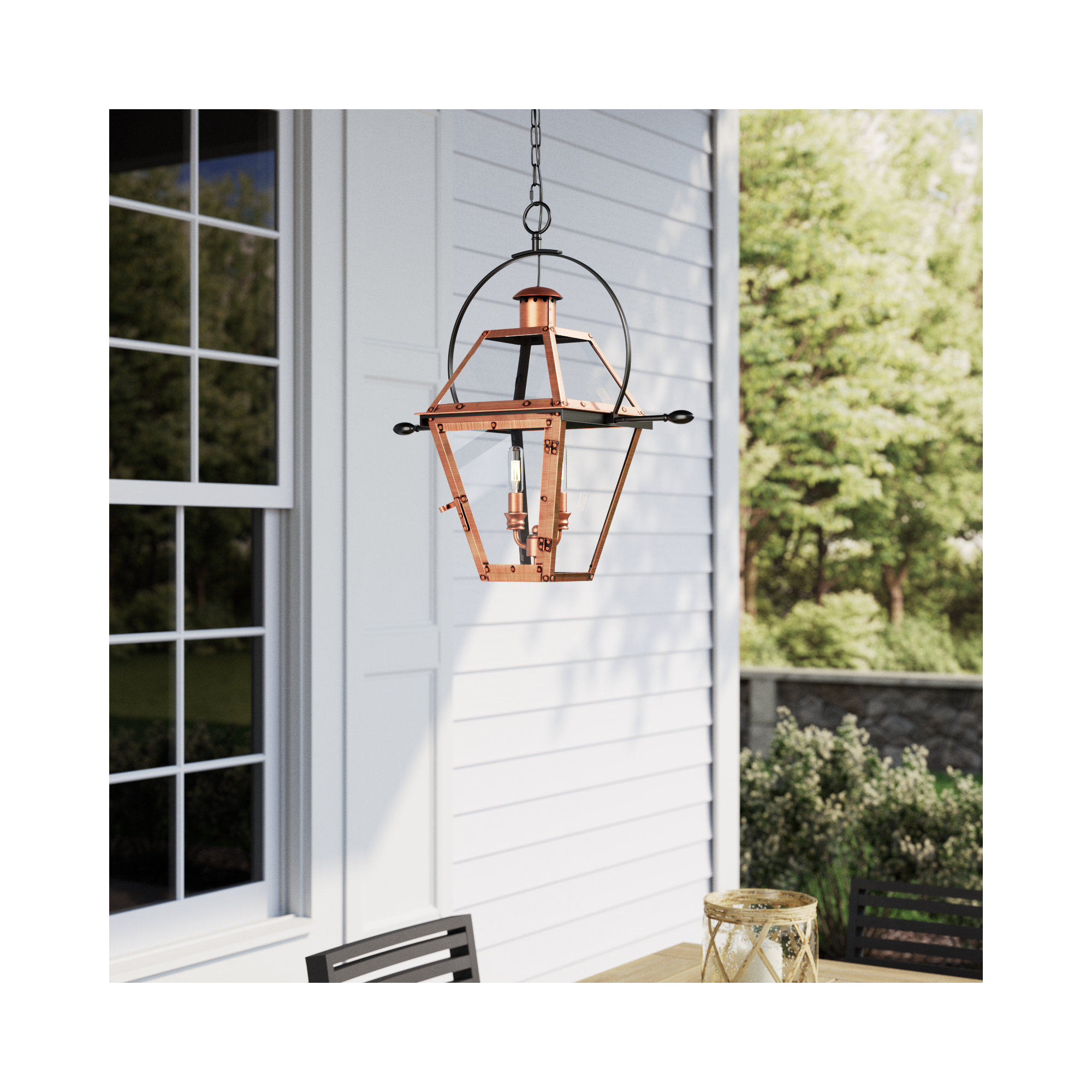 Amber Transparent Outdoor Metal Lighting, Aged Copper