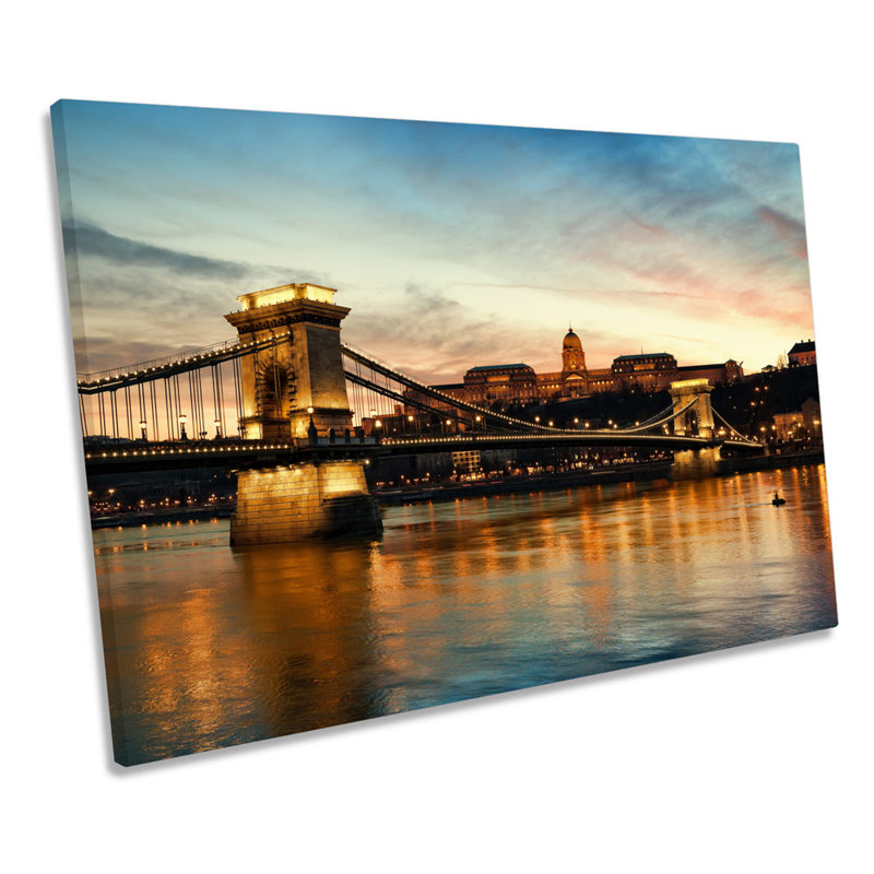 Chain Bridge Budapest Skyline - Wrapped Canvas Print, 91.4cm H x 137.2cm W x 4cm D