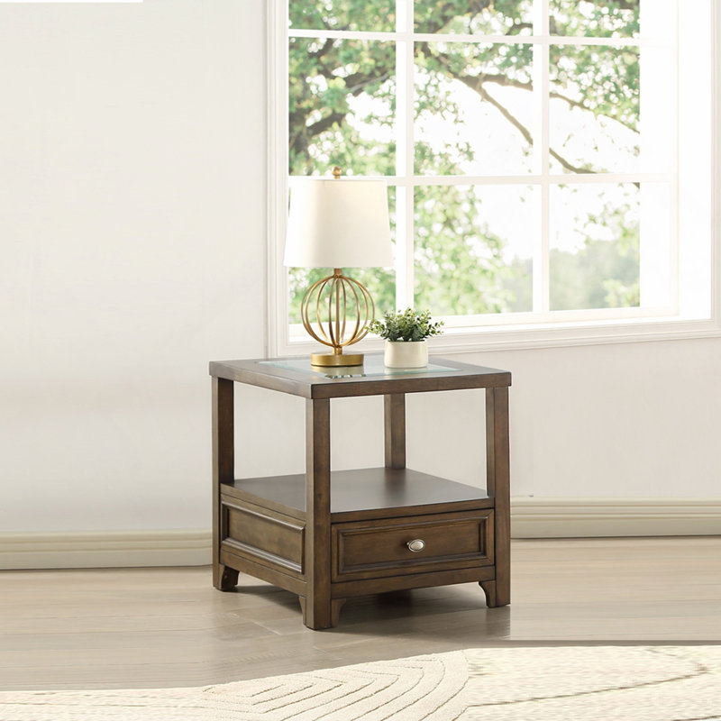 Table de bout à finition brune moderne avec tablette de tiroir et table de bout en bois
