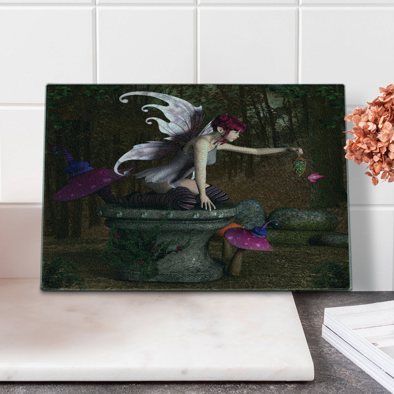Ambesonne Tale Tempered Glass Cutting Board Mythical Creature Forest Multicolor