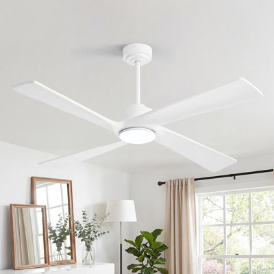 Ventilateur de plafond standard à 4 pales en bois massif avec fixation à la tige vers le bas et ensemble d'éclairage