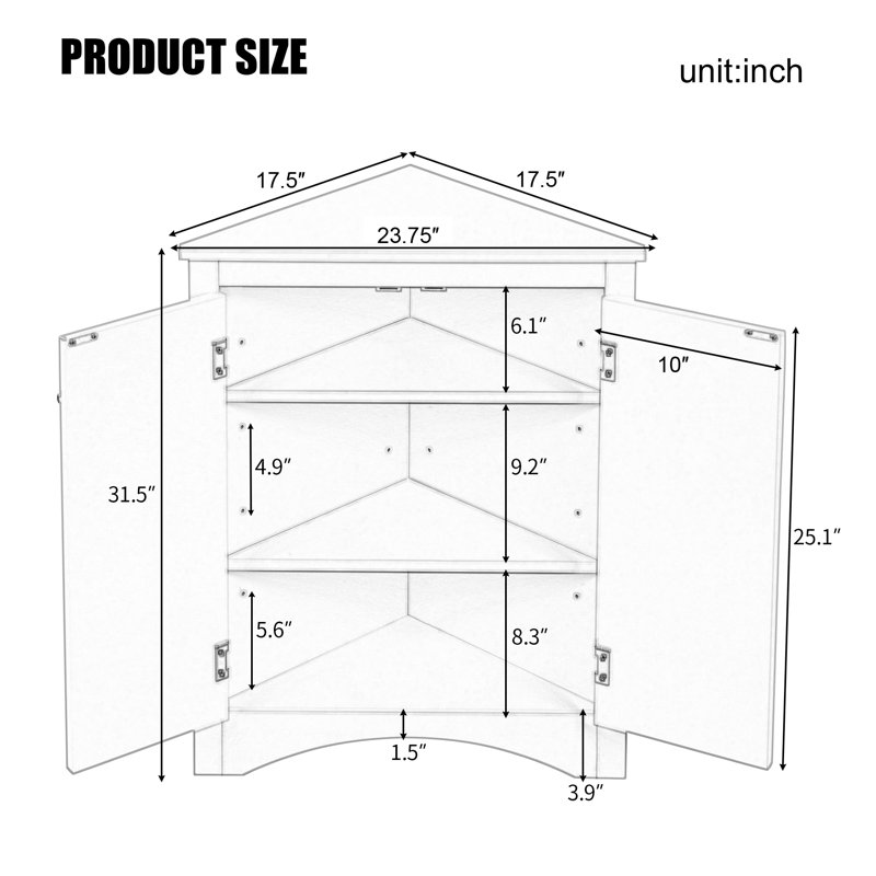 31.5″ H Triangle Bathroom Storage Cabinet With Adjustable Shelves, Freestanding Floor Cabinet, Brown