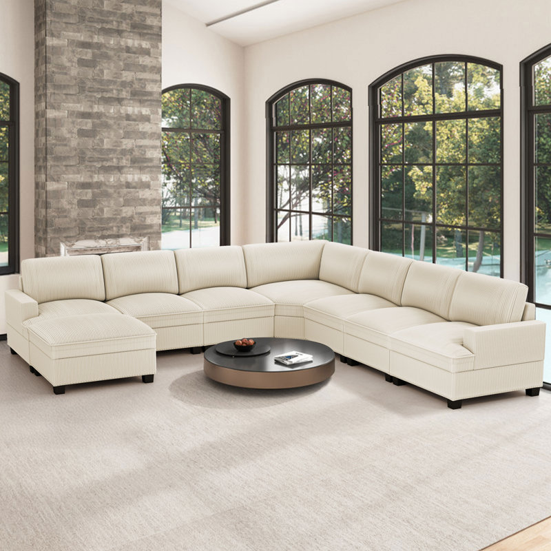 126" Wide Modern Corduroy Upholstered Modular Sectional Sofa Couch with Storage Ottoman, 36" H x 126" W x 126" D