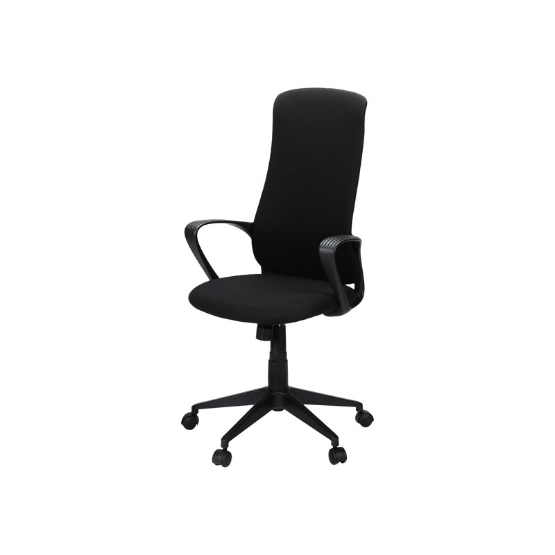 Chaise de bureau ergonomique avec hauteur réglable, pivotante et tissu noir pour le travail professionnel, caractéristiques de conception contemporaine, travail de bureau en métal