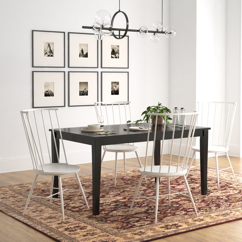 Blum 60" Black Finish Dining Set - 5-Piece, Black Dining Table And High Back Windsor Dining Chairs, White