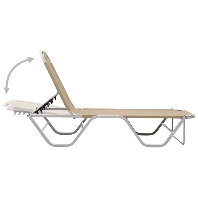 Cream and Silver Adjustable Textilene Chaise Lounger with Arms