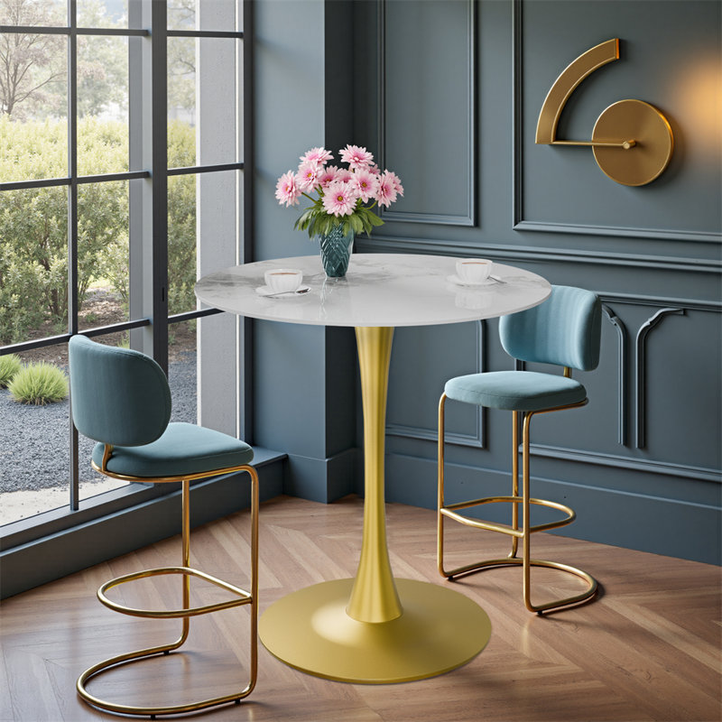 Table de bistro Sintered Stone Top, Blanc / émeraude, Doré, H 39,37 po x l 29,92 po x P 29,92 po