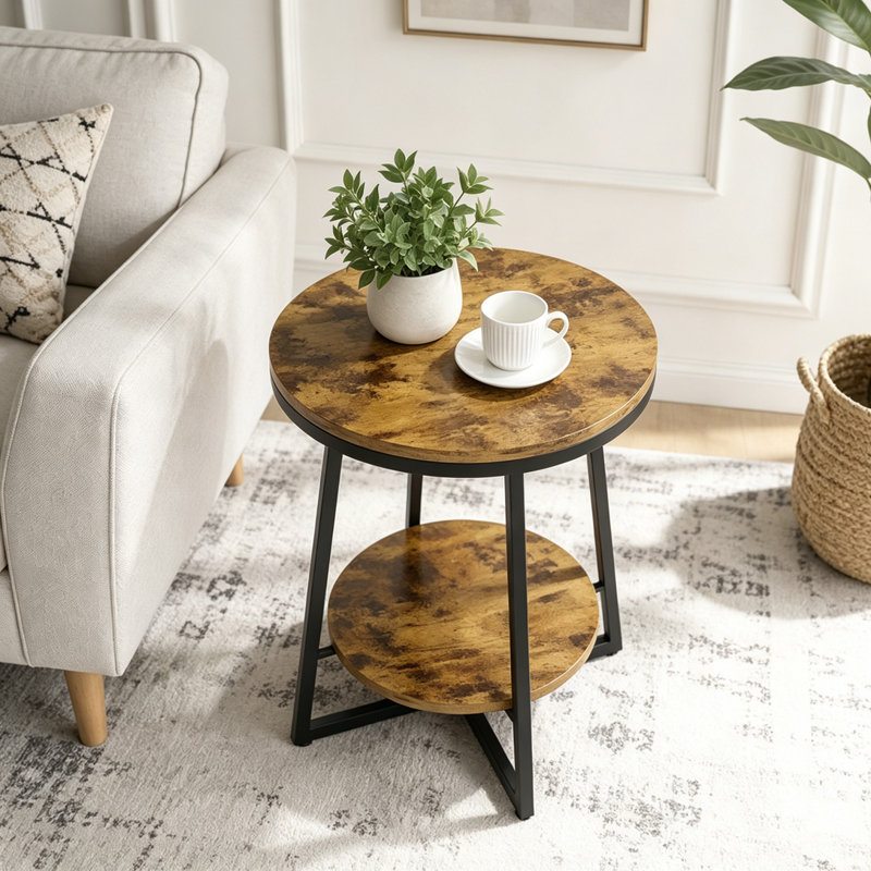 Table d'appoint moderne au design rustique à 2 niveaux