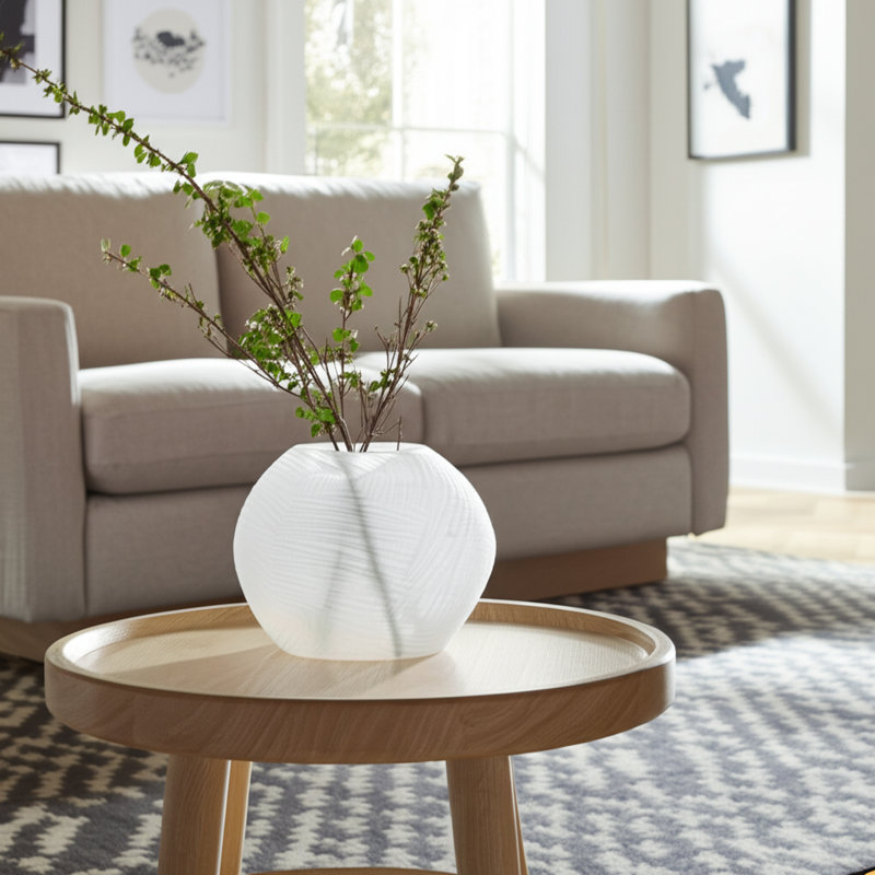 Round Textured Glass Vases with Modern Design and Sculpted Surface Detailing, Decorative Accent Glass Vessels for Contemporary Settings, Set of 2