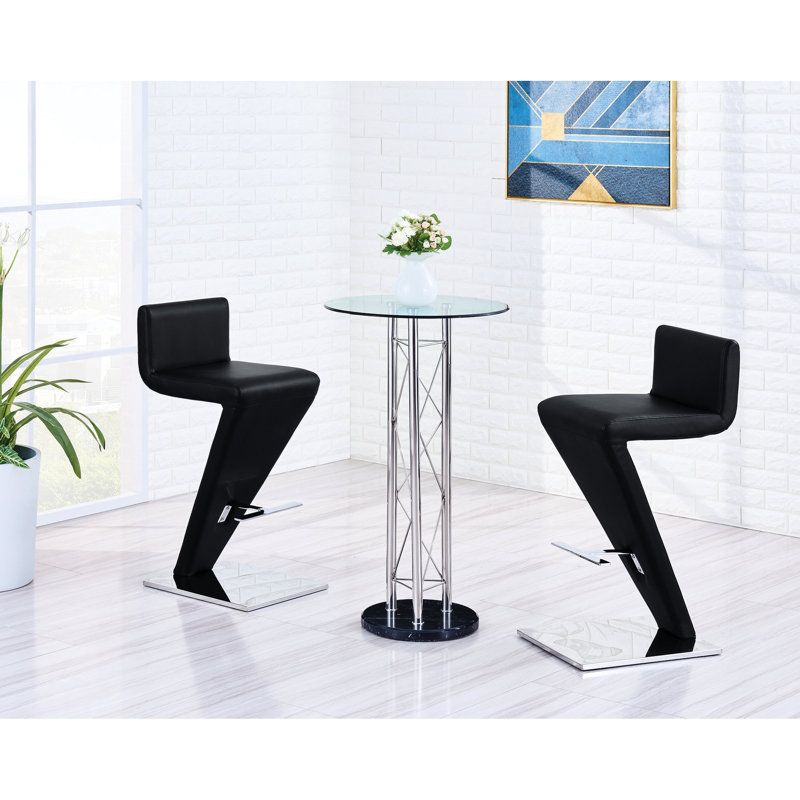 Table de bar, piédestal argenté et plateau rond en verre trempé, élément de design contemporain, assemblage facile, 25,7 po X P 39,86 H, 38,82 Lb, table noire avec plateau et base, décor moderne,