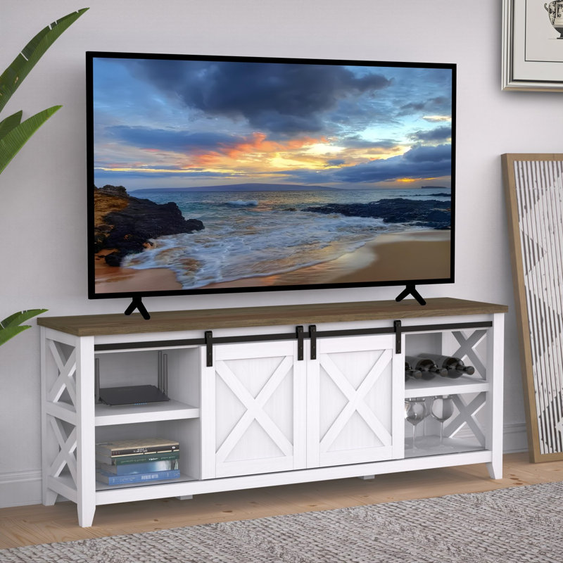 Farmhouse 2-Barn Door TV Stand for TVs up to 65", Entertainment Center TV Console, White