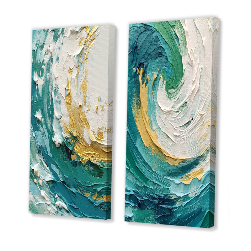 «Teal surreal spirals» - 2 pièces, Toile tendue, H 32 po x l 32 po