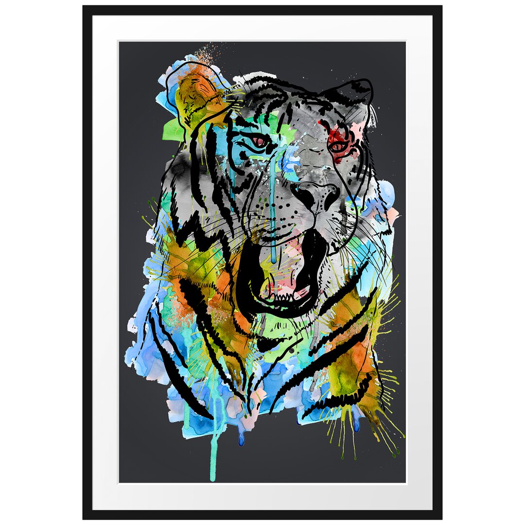 Gerahmtes Poster Roar Aquarell Schwarz