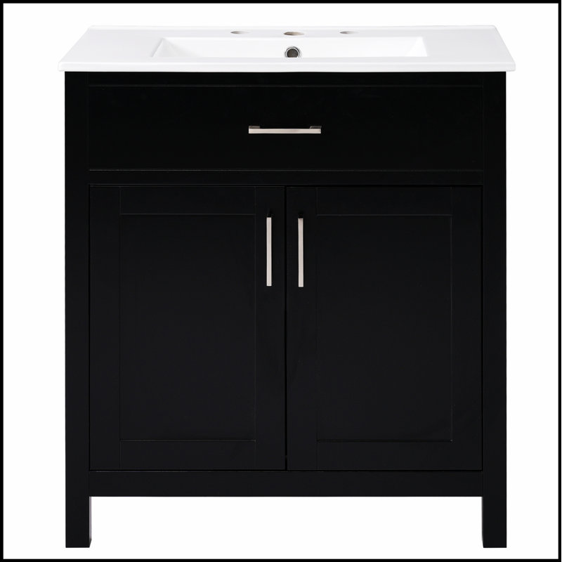 30-Inch Bathroom Vanity with Ceramic Sink and Ample Storage - for Small Bathrooms, Durable and Stylish, Black