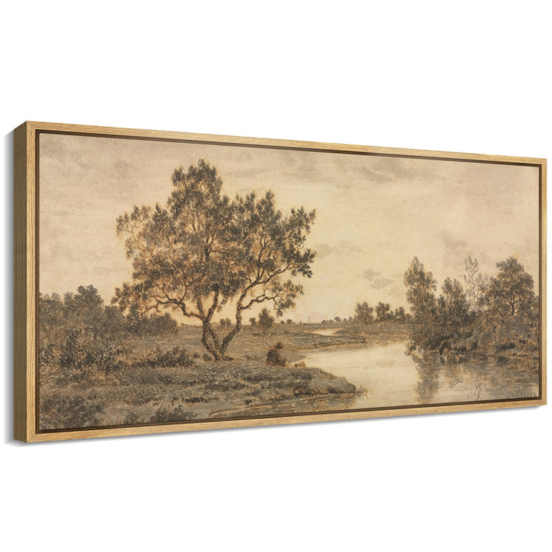«Misty Riverbank Solitaire Tree», reproduction encadrée, H 30 po x l 60 po, Naturel