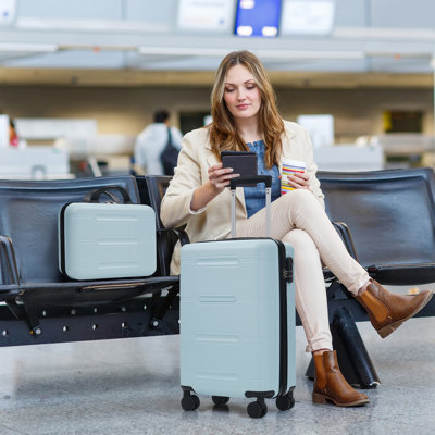 6 Piece Lightweight Hardshell Luggage Set with Double Spinner Wheels, Password Lock, and Multiple Travel Accessories for Easy Organization