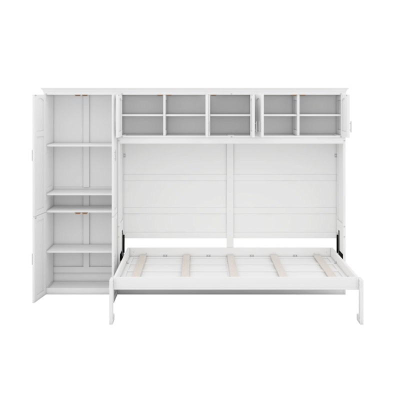 Grand lit escamotable avec armoires, Blanc