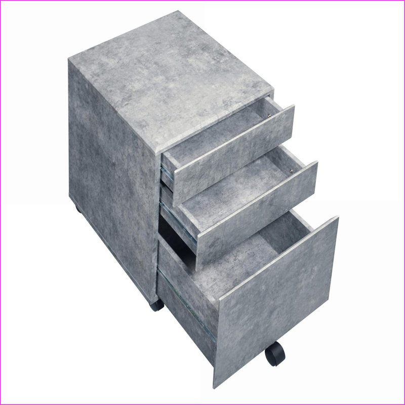 File Cabinet, 3-Drawer Matte Silver Industrial with Caster Wheels | Industrial | Office