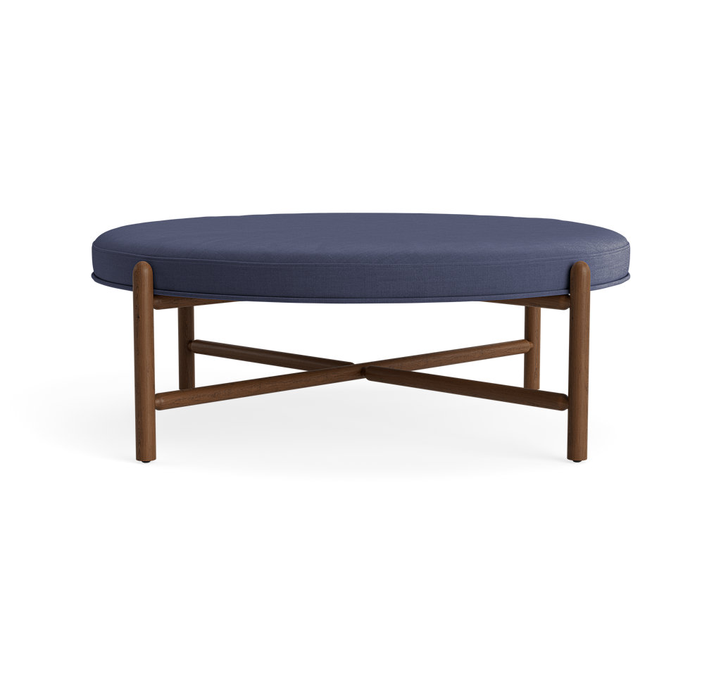 Vane 48" Linen Upholstered Ottoman, Navy, Walnut