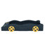 Lit de voiture de course simple bleu foncé + jaune avec rangement pratique, construction, confortable pour une bonne nuit de sommeil, plateforme et espace de rangement, construction en bois fiable
