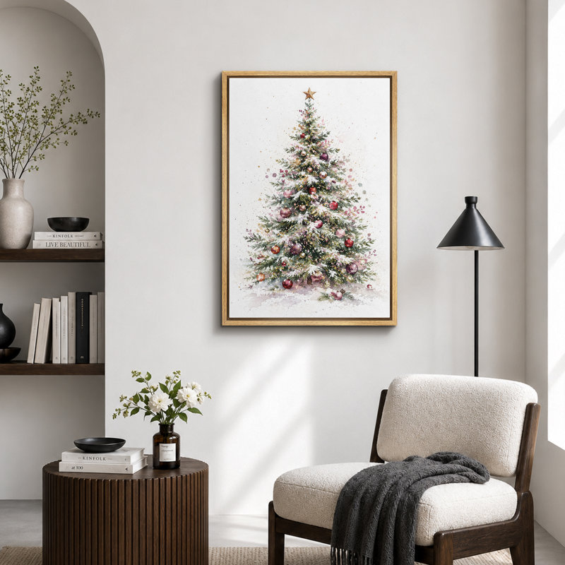 Art de Noël arbre de Noël, photos de salon, impression sur toile encadrée, H 36 po x l 24 po x P 1,5 po, Cadre naturel