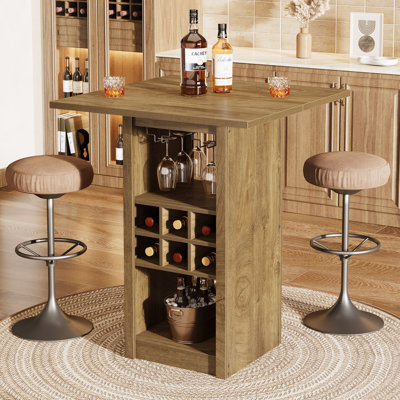 Square Bar Table with Glass Holders, Wine Racks and Storage Shelves by 17 Stories
