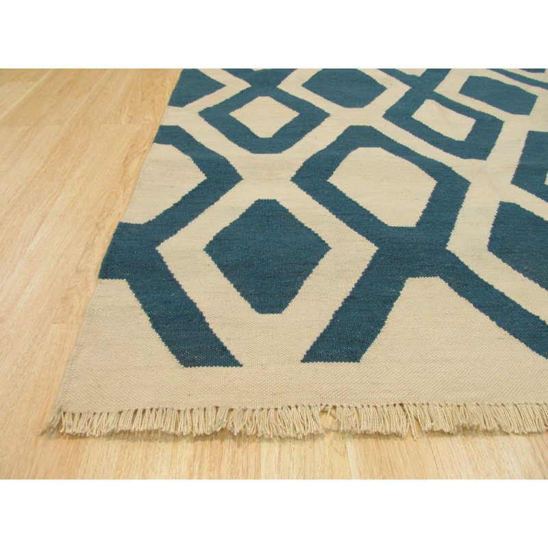 5x8 Ivory Flat Weave Wool Diamond Lattice Geometric Modern Contemporary Carpet Rug