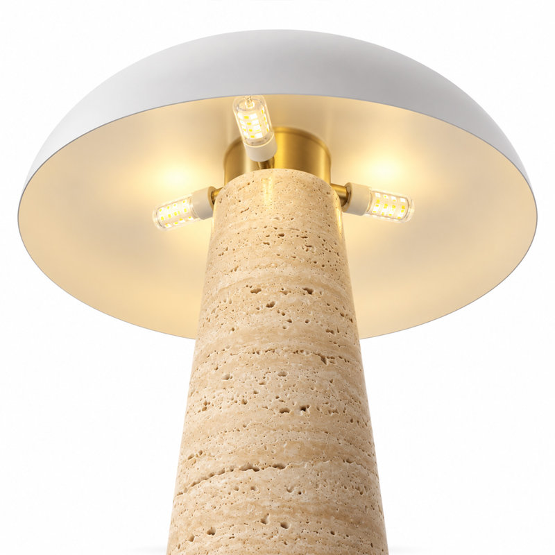 Lampe de table en pierre véritable de 30 cm avec abat-jour en métal blanc, Abat-jour blanc
