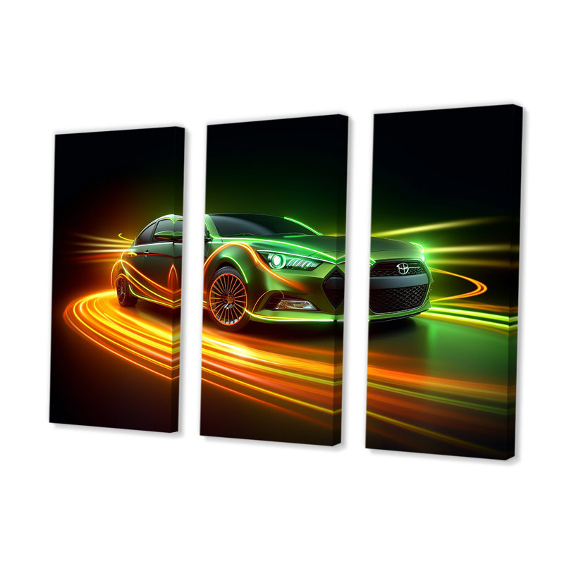 «Neon Light Strips Car Drifting - Cars Drifting», ensemble d'art mural, H 28 po x l 36 po x P 1 po