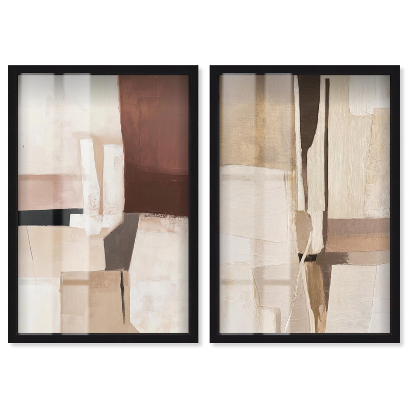 «Plaster Collage Boho Art», ensemble de 2 panneaux par Shadowbox , H 31 po x l 21 po, Black