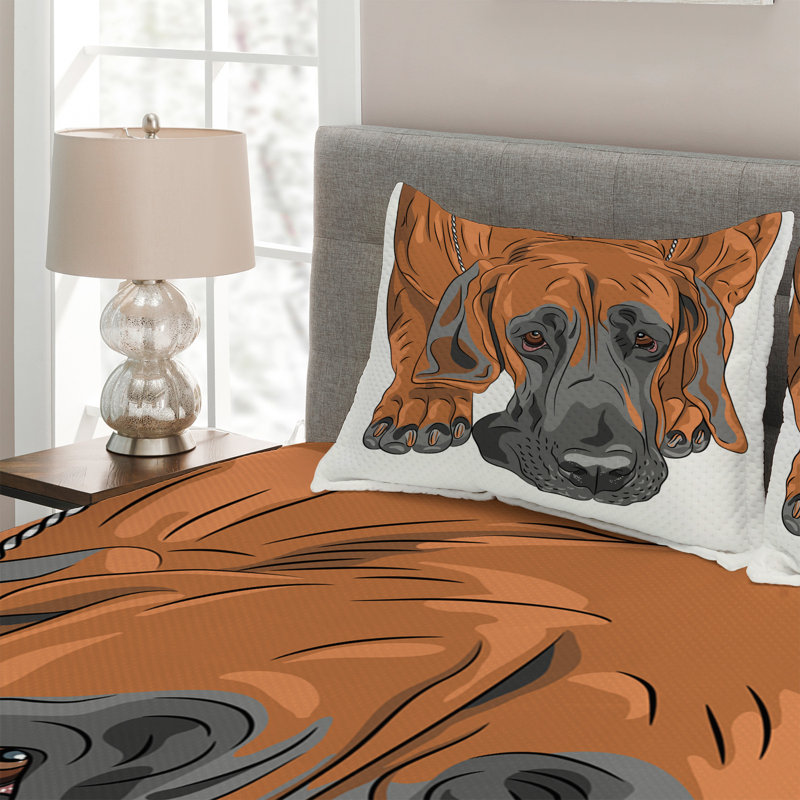 Dog Polyester Coverlet, King Bedspread + 2 Shams