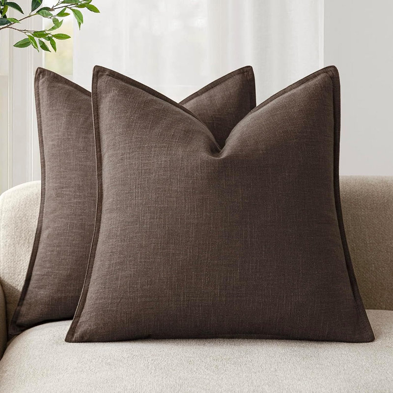 Housses de coussin en lin, taies décoratives unies 18 po x 18 po, brun rougeâtre