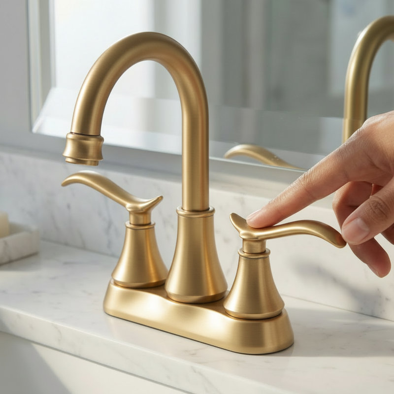 2-Handle 4" Centerset Bathroom Sink Faucet with High-Arc Spout, Pop-Up Drain, and Supply Lines, Brushed Gold