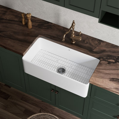 Los Flexi Apron Front Farmhouse Sink, Fireclay Sink for Kitchen, Strainer Included