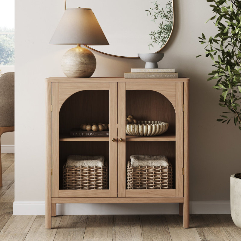 Buffet avec portes en verre , Chêne brut