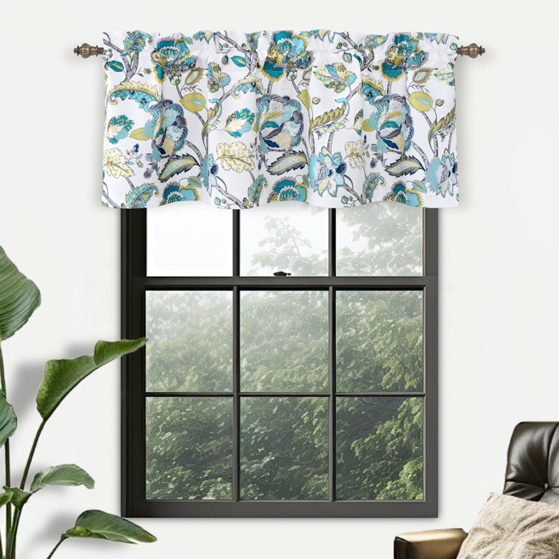 Cantonnière 52 po Akinruntan, Blanc / écume de mer / gris, Floral Leaves, L 52 po x L 18 po