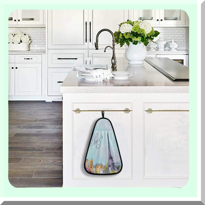 Eiffel Elegance Hand Towel - Soft Absorbent Kitchen & Bathroom Decor with Hanging Loop for Easy Drying and Cleaning