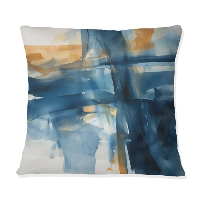 Blue And Gold Fusion VIII - Fractals Printed Throw Pillow