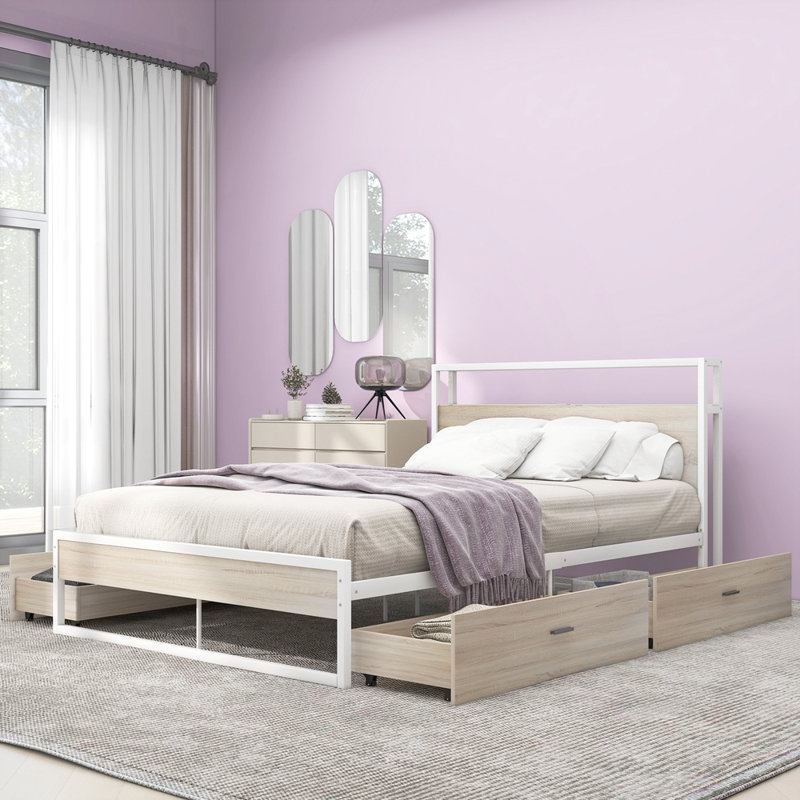 Lit plateforme avec rangement, Complète, Blanc