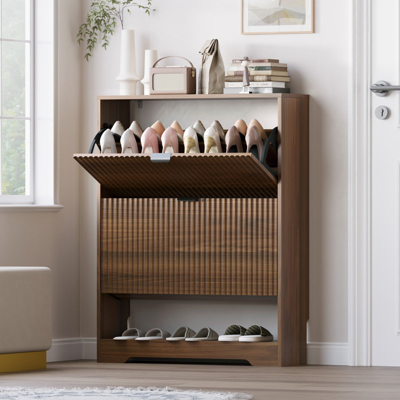 Wavy 2-Door Shoe Cabine, Walnut