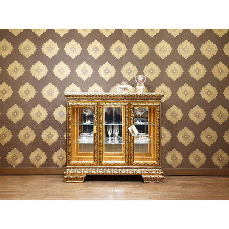 Infinity Rose Marble Top Gold Lighted Cabinet, 38.3" H x 41.5" W x 16.5" D