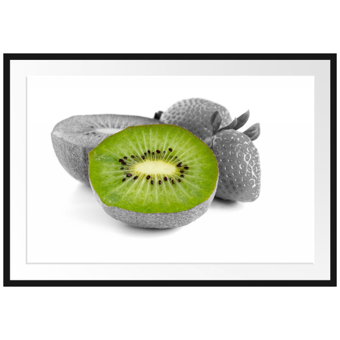 Gerahmtes Poster Fruchtige Erdbeeren mit Kiwi