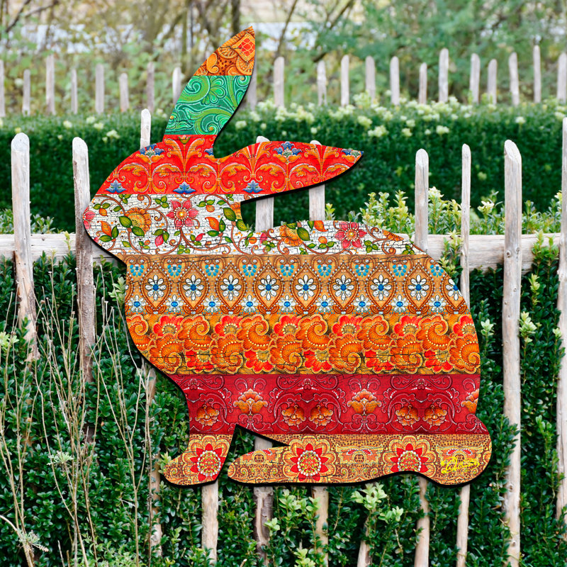 Décoration murale suspendue à la porte en bois de lapin matelassé figurine