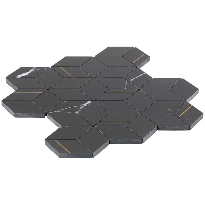 Morgana Polished Marble And Brass Mosaic, Nero